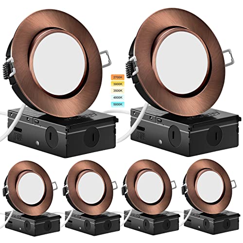 Knlnny Ware Oil Rubbed Bronze 4 Inch Led Recessed Lights 6 Pack,Ajustable Led Eyeball Gimbal Light,4 Inch Ceiling Light With Junction Box,5Cct Selectable,9W 750Lm,Dimmable,Etl Listed #TOP10