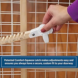 MidWest Homes for Pets Wire Mesh Pet Safety Gate, Pressure Mounted Dog Gate Measures 44 Inches Tall & Expands to 29-50 Inches Wide, Natural Wood & White Powder Coated Wire Mesh