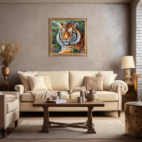 Image of Xinpinzhou Tiger 11ct Cross Stitch Kits, 11 CT Funny Pre Printed Counted Stamped Cross Stitch Embroidery Needlepoint Patterns Kits for Beginners Adults Animal Crossstitch 40x40 cm