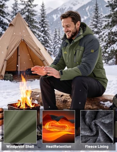 Image of MAGCOMSEN Men's Winter Coats Waterproof Ski Snow Jacket Warm Fleece Jacket Parka Raincoats With Multi-Pockets| Standard Length