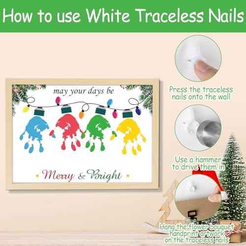 QOUBAI Christmas Lights Handprint Crafts DIY Kit Christmas Handprint Gifts for Kids Adults Keepsake Xmas Lights Arts Crafts Ornament for Birthday Winter Party Favors(12X16in,with Natural Wood Frame) - Image 6