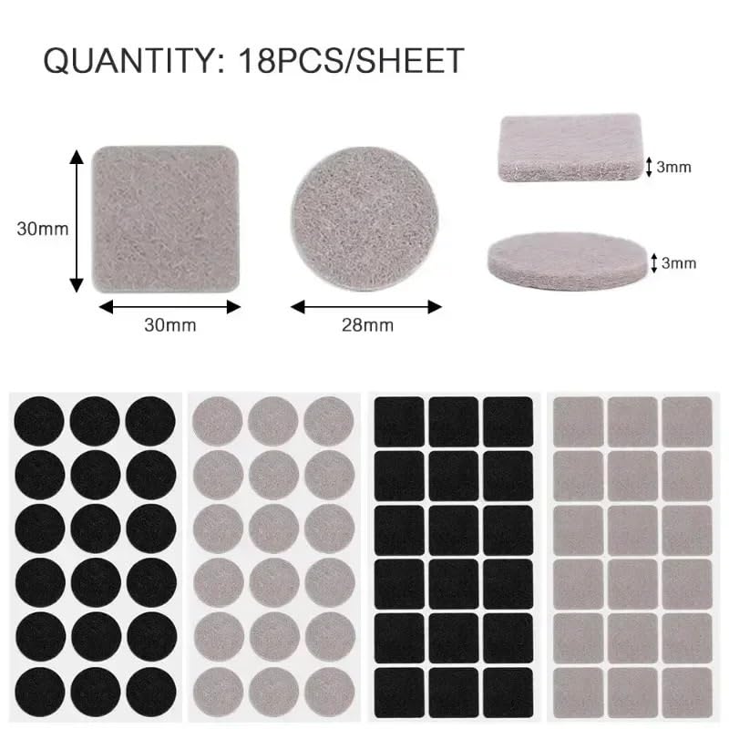 Almohadillas Autoadhesivas de Fieltro for Patas de sofá, sillas de Escritorio, Patas cuadradas y Redondas for Muebles y mesas.(Square BK,(180pcs) 10 Sheets)