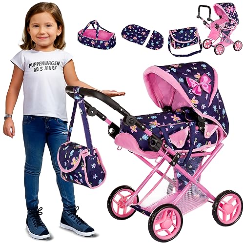 Kinderplay Puppenwagen 3-in-1 – Höhenverstellbar 36,5–64 cm – Für...