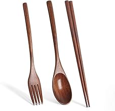 3PCS Set Wooden Tableware Fork Spoon Chopsticks Wood Portable Long Handle Tableware Chopsticks Korean Spoon Chopsticks