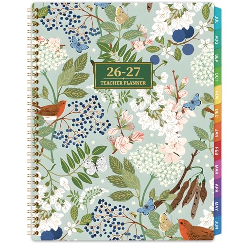 Teacher Planner 2026-2027 - Teacher Lesson Planner 2026-2027, 8.3' x 11', Jul.2026 - Jun.2027, Academic Planner, Weekly & Monthly Lesson Plan Book for Teachers with Back pocket, Colorful Tabs - Floral