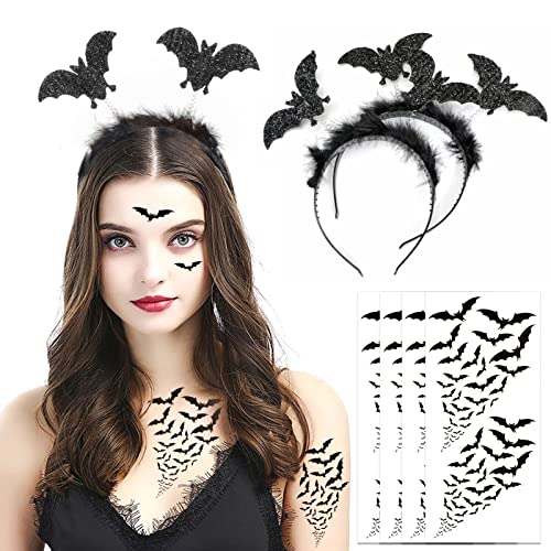 HOWAF Halloween Headband Bat Headband, Bat Ears Hair Accessories Tattoos for Halloween Costume Women Men A