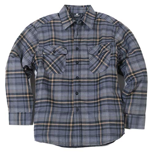 YAGO Men's Quilted Lining Button Up Plaid Flannel Shirt Jacket with Side Pockets