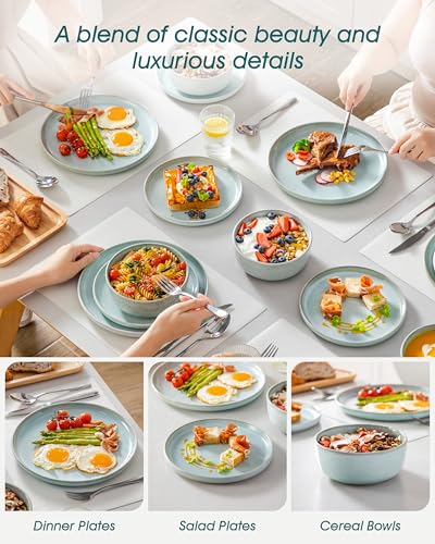 Image of vancasso ANYA 24 Pieces Plates and Bowls Set, Mint Green Dinnerware Sets, Reactive Glaze Dishes Set for 8, Ceramic Dishware Sets Kitchen Dinner Set, Microwave & Dishwasher Safe