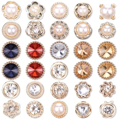 Image of 30 Pcs No Sew Invisible Buttons Pearl Brooch Button Women Reusable Pearl Cover Up Pin Removable Replacement Safety Button Dress Supplies Decoration (Black, Yellow, Orange, Brown, White)