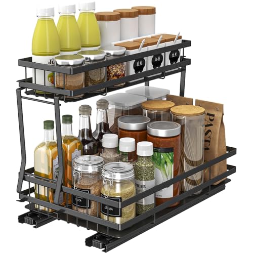 Generic 2-Tier Under Sink Organizer - Pull Out Carbon Steel Storage for Bathroom and Kitchen Cabinets - Black, 1 Pack Black