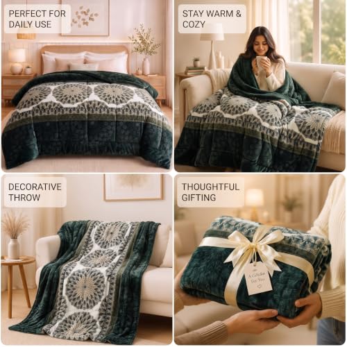 Image of SANMARINO Luxury Flannel Quilted Comforter for Double Bed | Ultra Soft Plush Razai with Modern Floral Design | Fuffly, Cozy All Season Blanket for Mild & Heavy Winter |220x230 cm,Charcoal Grey