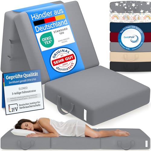 ELONEO Klappmatratze, Gästematratze, 3-teilige Faltmatratze, Schaumstoff...