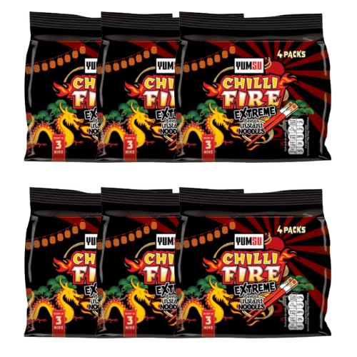 Yumsu Chilli Fire Extreme Flavour Instant Ramen Noodles Assorted Packs Extra Spicy Halal Noodle Soup, Asian Hot Snack, Quick & Easy Meal (Pack of 24)