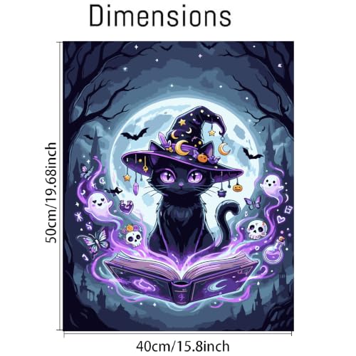 Image of Clendo Magic Cat Paint by Numbers Kit for Adults - Halloween Adult Paint by Number Kits on Canvas Without Frame for Beginner, Oil Painting by Numbers Kit for Gift Home Wall Decor 16x20 Inch
