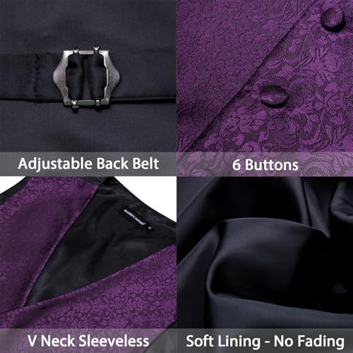 Image of Barry.Wang Men's Suit Vest Tie Bowtie Set Formal Silk Paisley Waistcoat Hanky Cufflinks Lapel Pin Set Wedding Party 7PCS