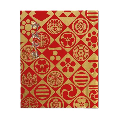 御城印帳 ポケット式 御城印 ホルダー ファイル 書き置き 貼らない 差し込み 保管 収納 戦国武将 家紋 (カバーなし, 赤×金)