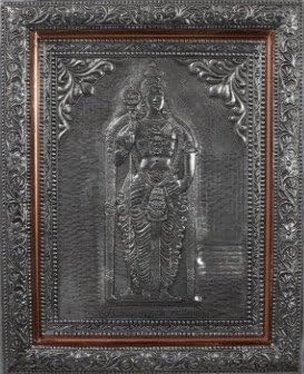 KAPASI Handicrafts Lord Kartikeya/God Murugan/Shanmukha Embossed On Aluminium Oxidise Sitting Wall Hanging Photo Frame (33L X 40H) CM Antique Finish Indian Home Decor Art Piece
