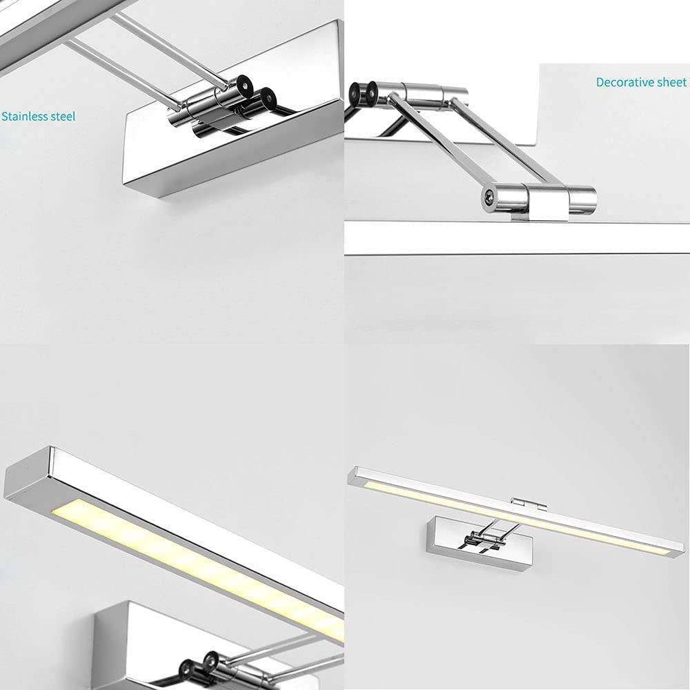 180° Einstellung Spiegellampe LED Silber Spiegelleuchte Wandleuchte Badezimmer Wasserdicht Toilette Badezimmer Spiegellicht IP44 Rostfreier Stahl Spiegel Frontlicht L80CM 16W,80cm warm light