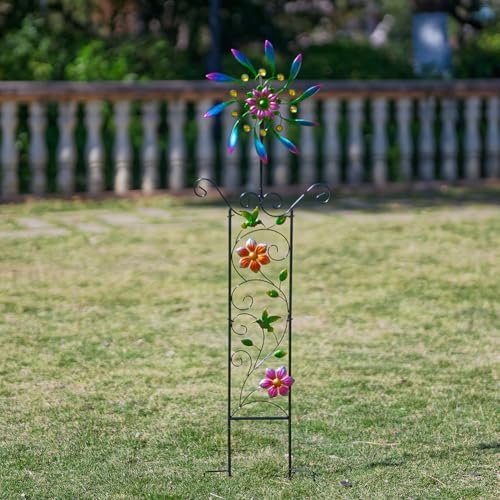 Image of DREAMYSOUL Wind Spinner Outdoor, Wind Sculpture & Weathervane with Decorative Trellis for Climbing Plants, Kinetic Wind Spinners for Yard and Garden