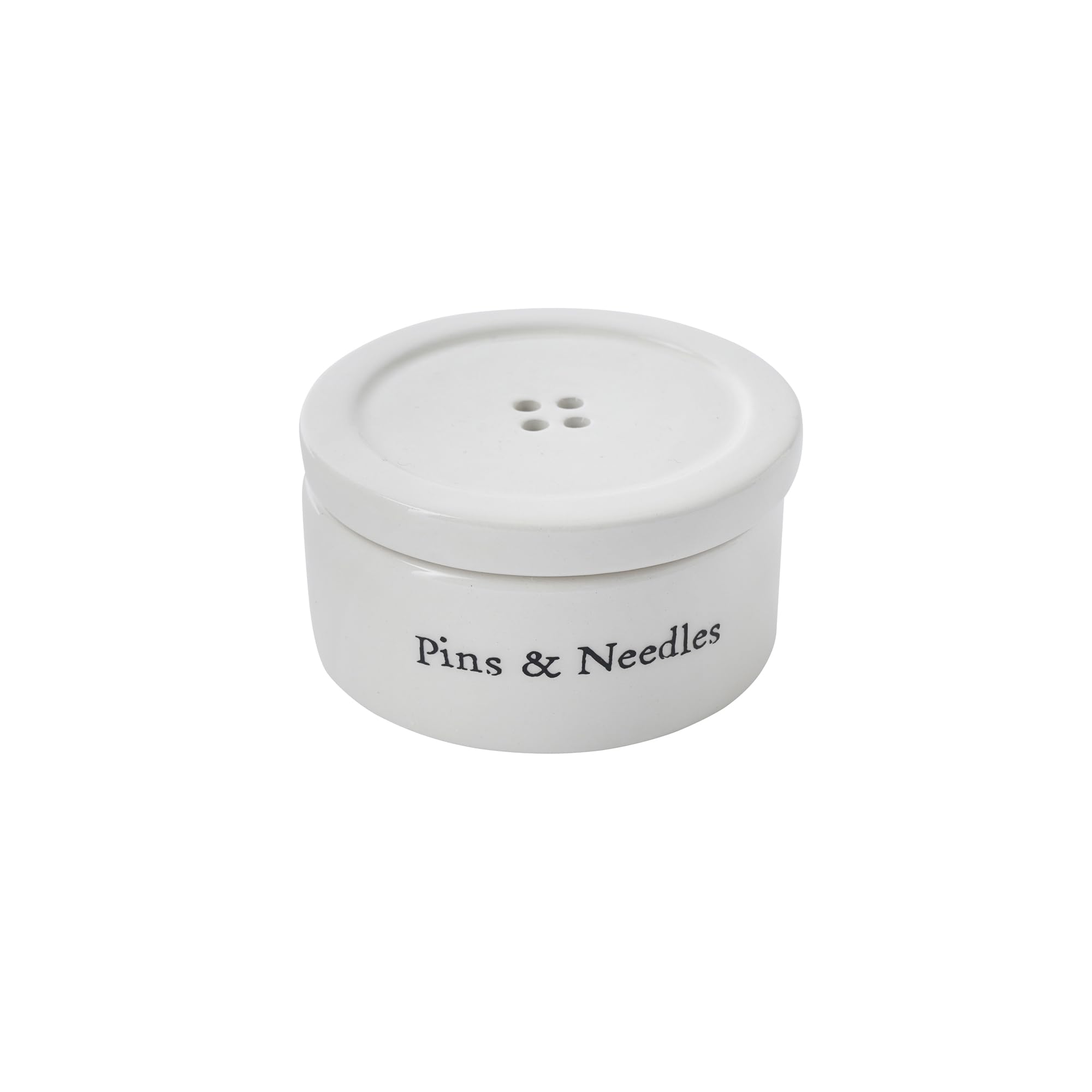 Cgb Giftware White, Black Ceramic 'Pins And Needles' Button Trinket Pot | Pins Buttons Beads | Jewellery Ring Earrings Storage Holder Organiser | White Black | Gift For Her Home Gb08292