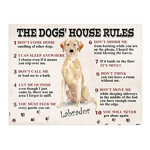 The Dog's House Rules Labrador Metal Tin Sign Plaque Poster size 10x8in