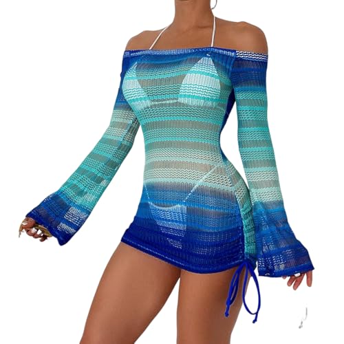 Image of ZAFUL Womens Swimsuit Cover Up Dress Off Shoulder Hollow Coverup Bathing Suit Mesh Swim Beach Dress
