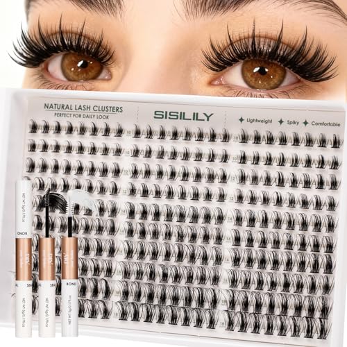 SISILILY Spiky Manga Lash Clusters 10-18mm Wet Look Individual Lashes 300 Pcs False Eyelash Extension Kit with Waterproof Lash Bond Seal & Tweezer DIY Lash Extensions for Daily & Party Use