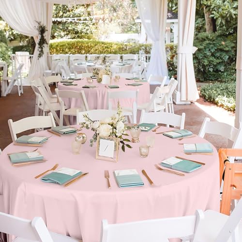 Image of Mulbozy 12 Pack Pink Round Tablecloth, 84 Inches Plastic Table Cover, Premium Disposable Round Party Tablecloth for Restaurant Dinners, Wedding, Grad Party, Baby Shower, Outdoor Camping