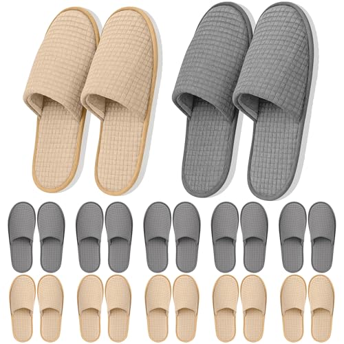 Vipay 12 Pairs Disposable Slippers for Guest, Non Slip Washable Spa Slippers for Women and Men, 2 Size 2 Colors Reusable House Slippers Indoor Outdoor for Hotel Essentials Shoeless Home Spa Travel