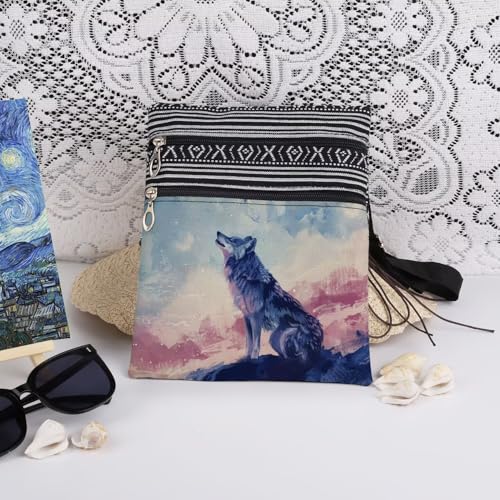 Wolf Art Print Crossbody Bag Christmas Birthday Wolf Gift for Women & Teens Travel Adjustable Shoulder Strap Messenger Bag Men Stylish Purse3