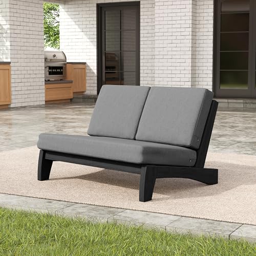 Image of Pia Ricoo 4 Piece Patio Furniture Sets, Outdoor Loveseat Sofa Set with 2 Chairs & Coffee Table, Patio Conversation Set for Backyard, Deck, Lawn, Gray, Dark Wood