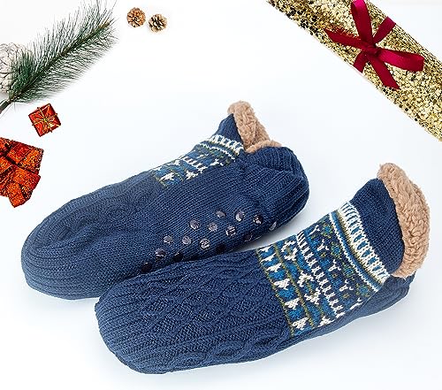 Image of Women Knitted Slipper Socks Cozy Sherpa Fuzzy Socks Non Slip Socks Winter Indoor Double Layer Bedroom Slipper Socks