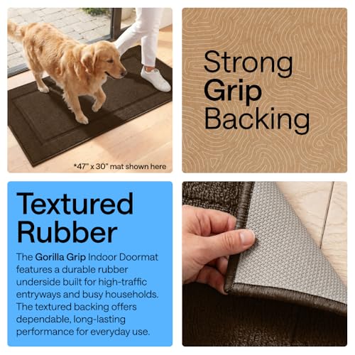 Image of GORILLA GRIP Indoor Door Mat, Rubber Backing Entry Rug 35x22, Brown