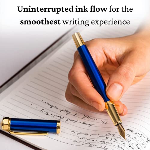 Ellington Pens Luxury Fountain Pen Set- Fountain Pens For Writing - Smooth Medium Nib - Includes Refillable Ink Converter, 3 Ink Cartridges [Black & Blue], Gift Box - Elegant Calligraphy #TOP3