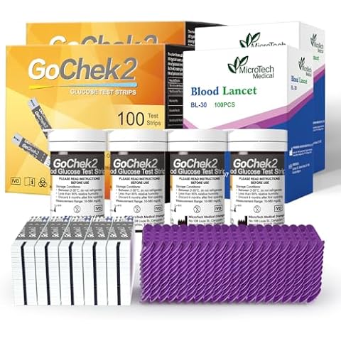 MicroTech Draw-in No Coding Blood Glucose Test Strips, 0.5μL Blood Required with Less Pain Blood lancets only for Gocheck2 Sugar Testing Meter, 200 Count. Cover