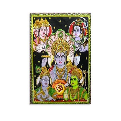 ASDKL Indian Gods Lord Vishnu,Lord Krishna,Lord Rama,Lord Shiva Canvas Art Poster and Wall Art Picture Print Modern Family Bedroom Decor Posters 08x12inch(20x30cm)