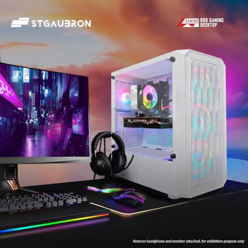 Image of STGAubron Gaming PC Desktop, AMD Ryzen 5 2600 up to 3.9GHz, Radeon RX 580 16G, 16G DDR4, 512G SSD, WiFi 6, BT 5.0, RGB Fan x 4, Windows 11 Home