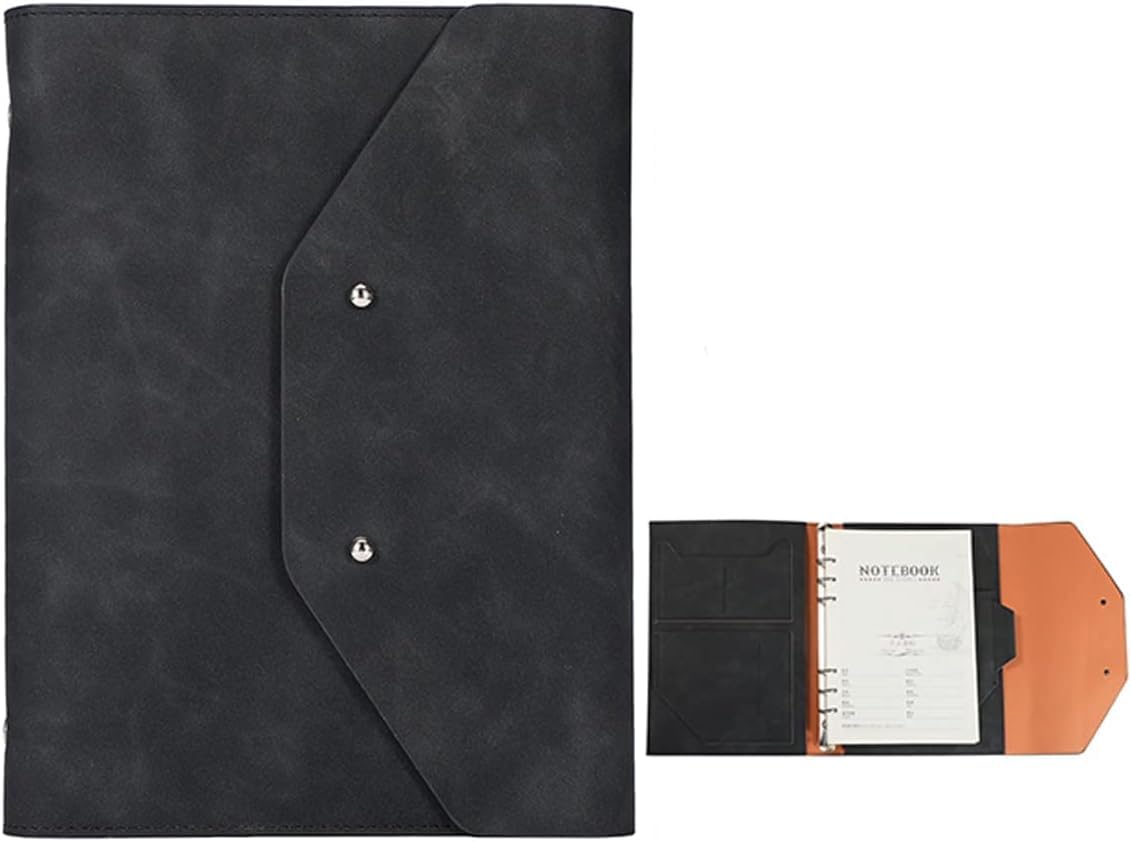 VHJdtE Folder, A5 6 Ring Binder Business Folder for Interview Conference and Presentation Notebook Pocket Organizer(Svart)