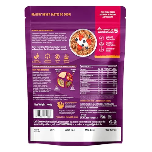 Image of Pintola 25g High Protein Muesli, Fruit & Nut, 400g | Gluten-Free, Naturally Sweetened with Organic Jaggery & Dates, 22% Fruits, Nuts & Seeds, No Refined Sugar, Healthy Breakfast Cereal (Pack of 3)