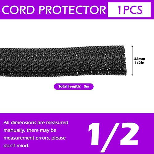 Swpeet Black Braided Sleeving, Braided Cable Sleevefor USB Charger Cable Cord Cover Audio Video Cable (1/2 Inch) - Image 2