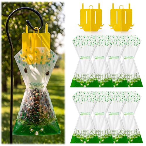 Mysora Japanese Beetle Trap Replacement Kit, Includes Japanese Beetle Trap Bag Refills + Top Vane Assembly, Easy to Install (Bait Not Included)(8 Pack)