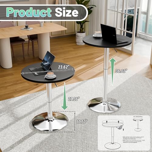 Image of Furmax Bistro Pub Table Height Adjustable Round Bar Table 27.4-36 Inches, 360Swivel Cocktail Table for Dining Room, Party, Cafe (1, Black-Silver)
