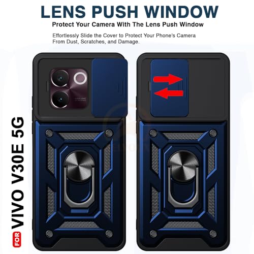 Image of Armor Bumper Back Cover Case for Vivo V30E 5G | Rotating Camera Cover, Ring Holder & Kickstand | Heavy Duty & 360 Degree Protection Vivo V30E 5G Back Cover (Blue)