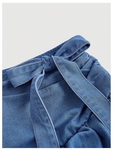 WDIRARA Women's Bow Layered A Line Jean Skirts Ruffle High Waisted Denim Mini Skirt3