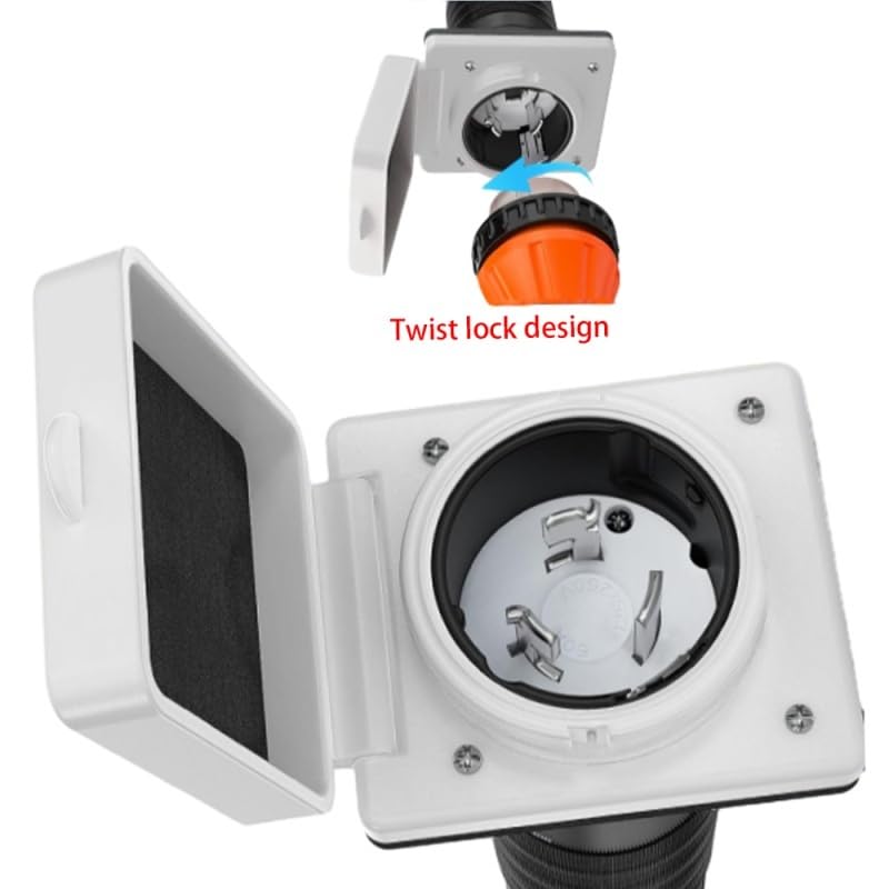Applies to 50 Amp 125/250V Marine Power Inlet Male Socket Replace NEMA SS2-50P Enclosed Lockable Flanged Male Plug Inlet Box(White)