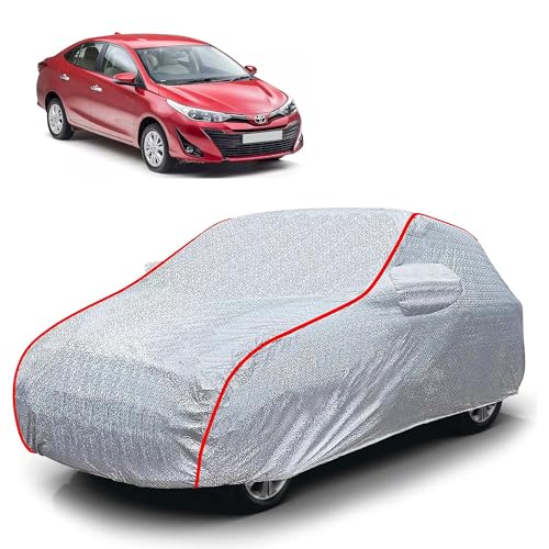 Image of Sulfar 100% Waterproof Car Body Cover Compatible with Mirror for Toyota Yaris (Triple Stitched, Full Bottom Elastic, Magic Silver with Red Piping)