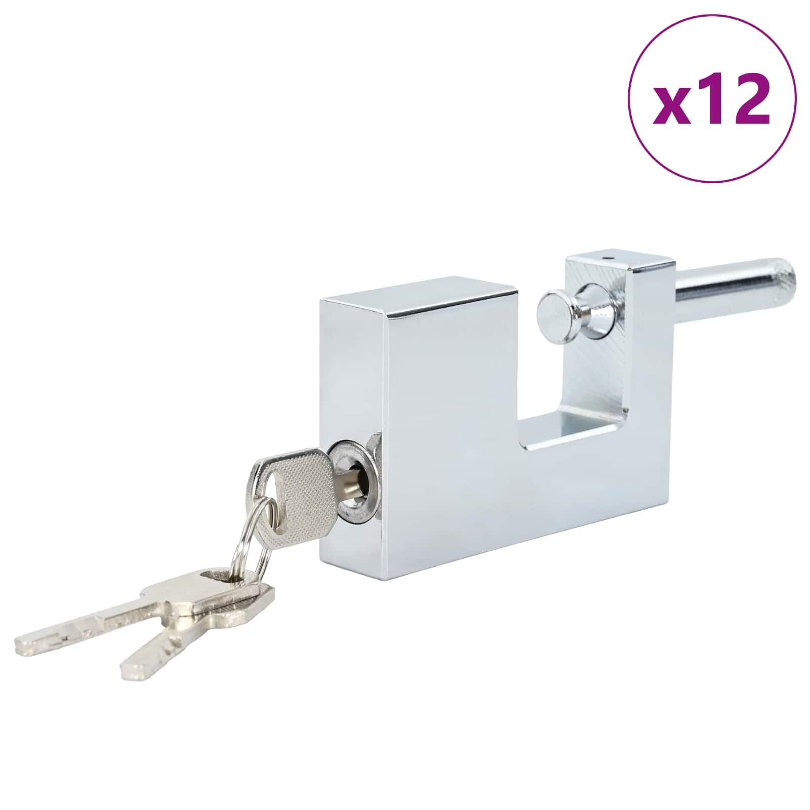 Set di 12 lucchetti in acciaio, 7,8 x 2 x 5 cm, argento, resistenti alle intemperie, per porte, armadi, con 36 chiavi incluse
