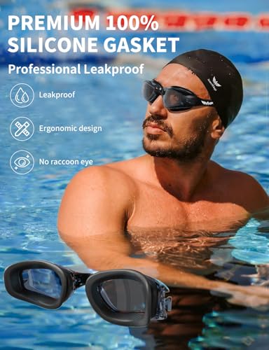 Image of 7 in 1 Swim Goggles + Swim Cap for Men Women,No Leak Anti-Fog & UV, Wide Visio HD Mirror PC Lens