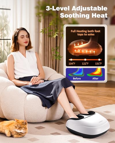Shiatsu Foot Massager Machine with Heat & Remote, 2025 Upgraded Deep Kneading Feet Massager for Plantar Fasciitis & Neuropathy, 3 Heat Levels, Multi-Mode Massage, Auto-Off Timers, Gifts for Women Men