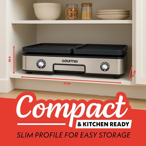 Gourmia 3-in-1 Indoor Grill & Griddle Electric Combo – Dual Independent Cooking Zones, Reversible Nonstick Ceramic Plates, XL Cooking Surface, 250–400°F Adjustable Temp, Dishwasher Safe - Image 4